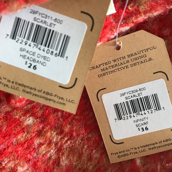 Frye & Co. Wrap Neck Scarf & Ear Band Reddish Orange Caramel White - Picture 8 of 8